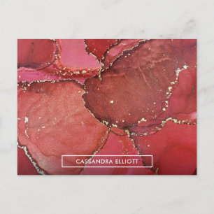 Carte Postale Abstrait Rouge & Or Marbré Encre d'alcool Liquide 