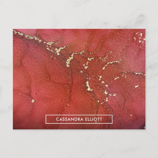 Carte Postale Abstrait Rouge & Or Marbré Encre d'alcool Liquide  (Devant)