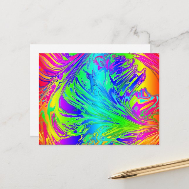 Carte Postale Abstrait Splashing Rainbow Liquid (Devant/Arrière en situation)