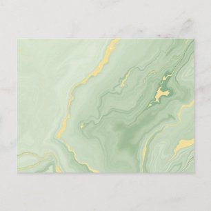 Carte Postale Abstrait Vert et Or Marbre Tourbillonne Élégant 