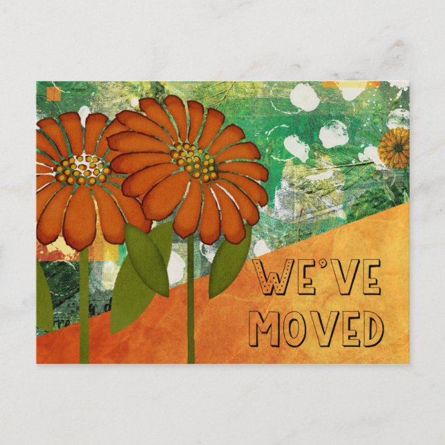 Carte Postale Abstrait Vert et Orange Floral Nouvelle adresse (Devant)