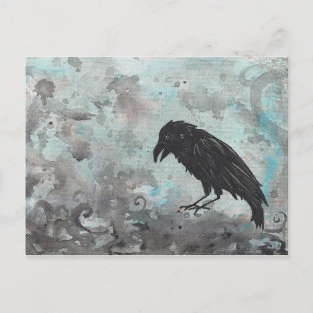 Carte postale abstraite Blue Raven Crow (Devant)