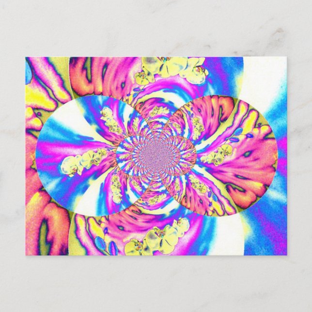 Carte Postale Abstraite orchidée rose mandala rose rétro (Devant)
