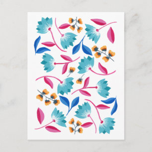 Carte postale abstraite peinte en bleu vif rose