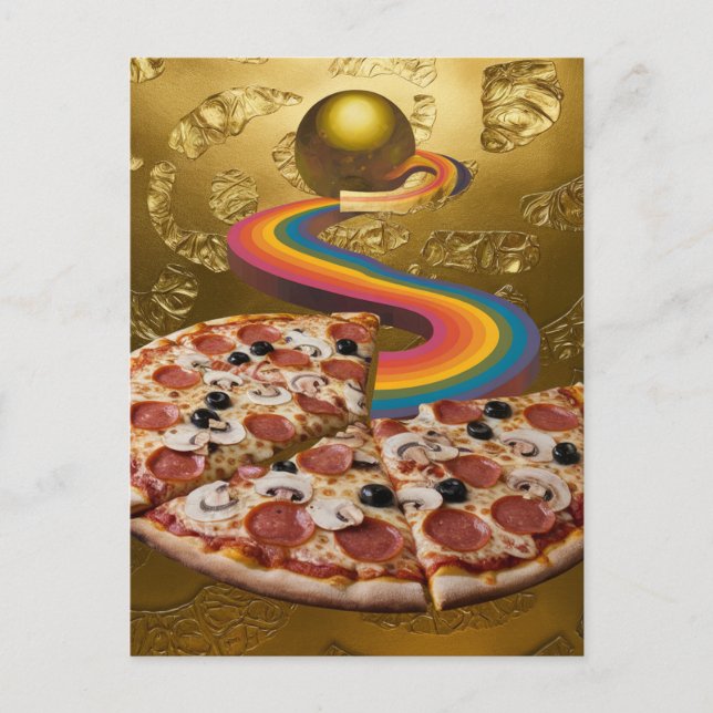 Carte postale Abstraite Rainbow Gold Sci-fi Pizza (Devant)