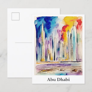 Carte Postale Abu Dhabi Émirats arabes unis Aquarelle Voyage