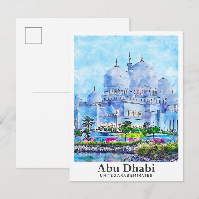 Carte Postale Abu Dhabi UAE Voyage Aquarelle main tirée (Devant / Derrière)