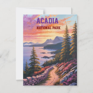 Carte Postale Acadia Falaises d'automne Vintage Côte Maine Trave