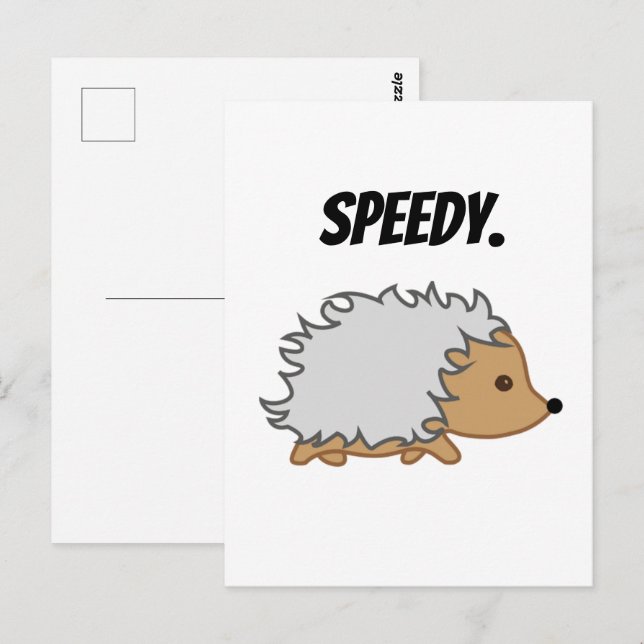 Carte Postale Accélérez le hérisson, Drôle dessin animé d'animal (Devant / Derrière)
