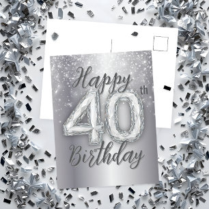 Carte Postale Accents Argentés Brillants Élégants 40e Anniversai