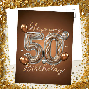 Carte Postale Accents élégants or et argent pour 50e anniversair