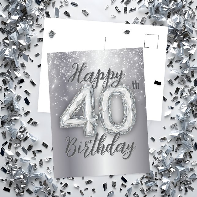 Carte Postale Accents Pailletés Argent Élégants 40ème Anniversai (Créateur téléchargé)
