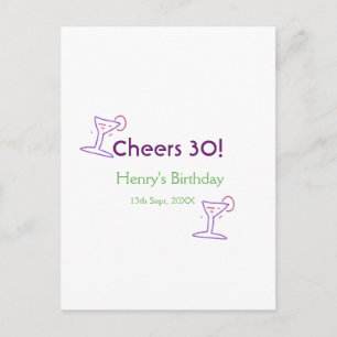 Carte Postale acclamations 30e anniversaire nom vin verre violet