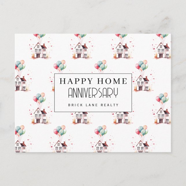 Carte Postale Accueil Anniversaire Maison Ballons Immobilier (Devant)