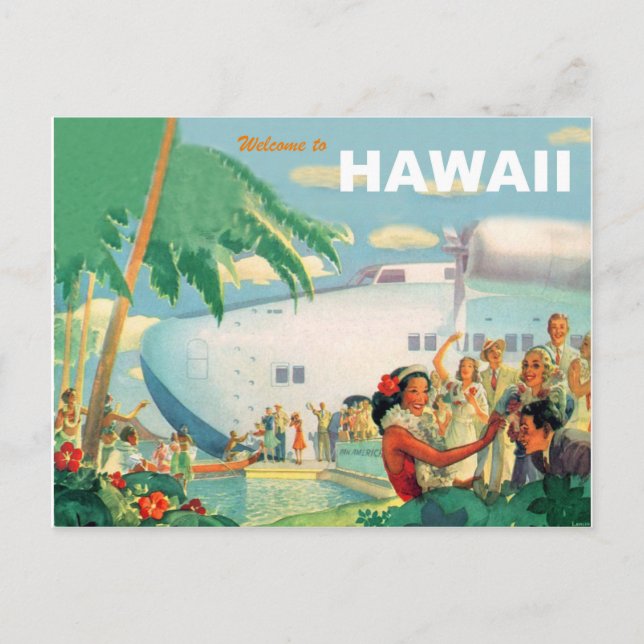 Carte Postale Accueil chaleureux de Hawaii, voyage aérien vintag (Devant)