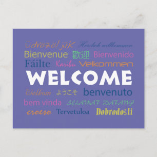 Carte Postale Accueil coloré en plusieurs langues Perwinkle Blue