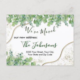 Carte Postale Accueil Moving Faire-part Gold Green Eucalyptus