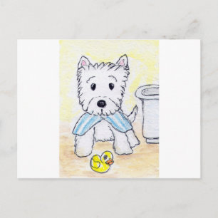 CARTE POSTALE ACEO IMPRIMER WESTIE BATHTIME ORIGIANE