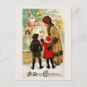 Carte Postale Achats de Noël dans une vitrine vintage