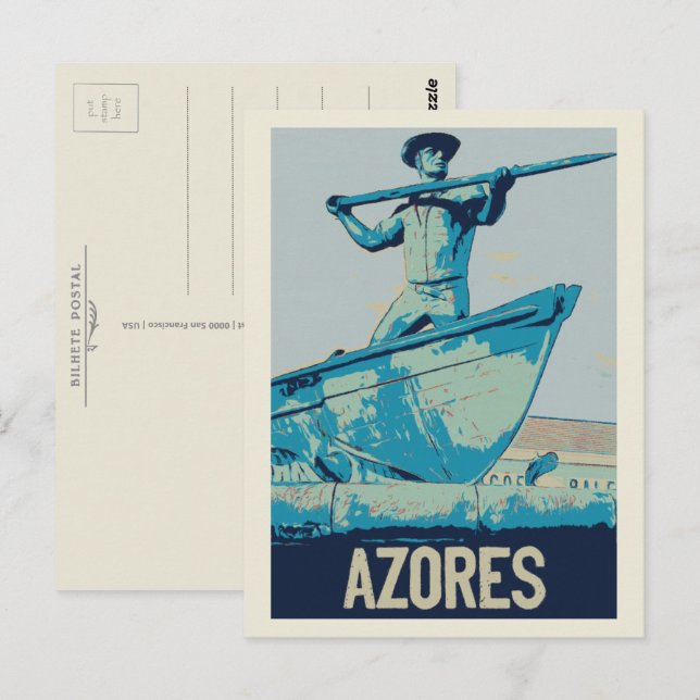 Carte Postale Açores Chasse aux baleines illustration Portugal (Devant / Derrière)