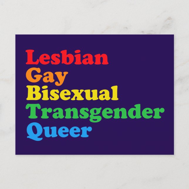 Carte Postale Acronyme LGBTQ Gay pride arc-en-ciel violet (Devant)