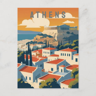 Carte Postale Acropole d'Athènes Grèce à Sunset Retro Travel Art