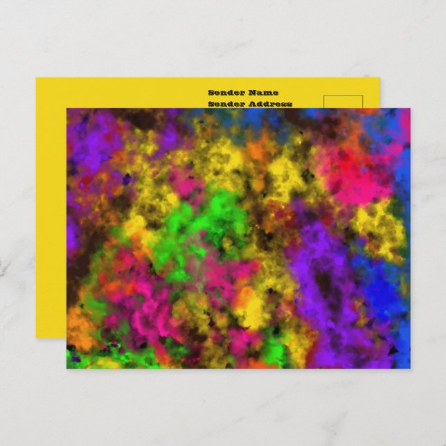 Carte Postale Acrylic Neon Colors Paint Splatter Splash Abstract (Devant / Derrière)