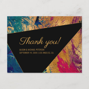 Carte Postale Acrylique peint rouge bleu noir mariage merci