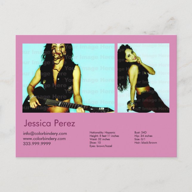Carte Postale Acteur et modèle 2 Tiré Pink Headshot Comp (Devant)