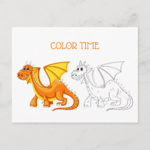 Carte Postale Activité de coloriage de dragon orange et jaune mi