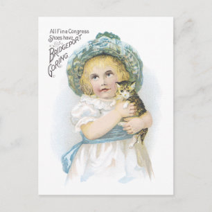 Carte Postale Ad Étiquette Victorian Girl with kitten Postcard