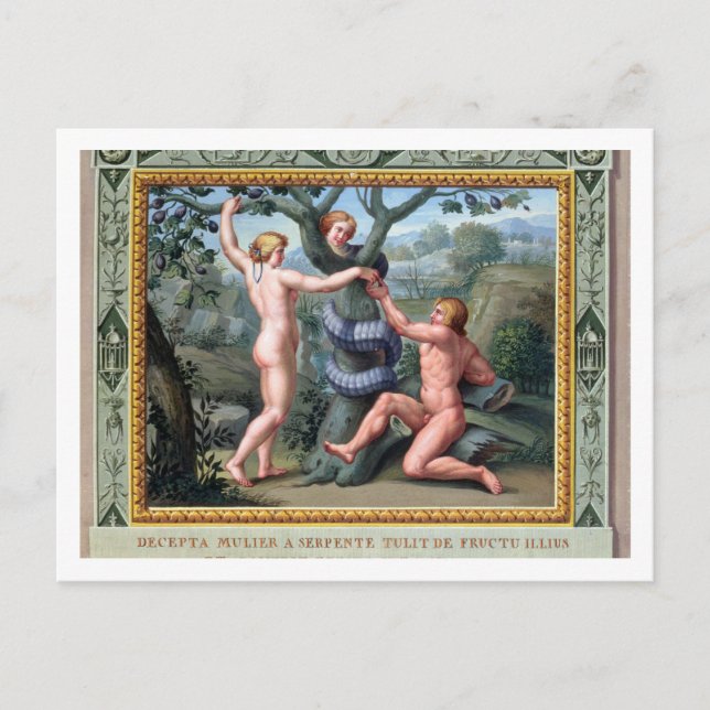Carte Postale Adam et Eve avec le Serpent, illustration de t (Devant)