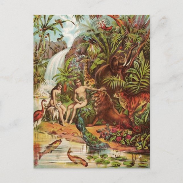 Carte Postale Adam Et Eve Dans Le Jardin (Devant)