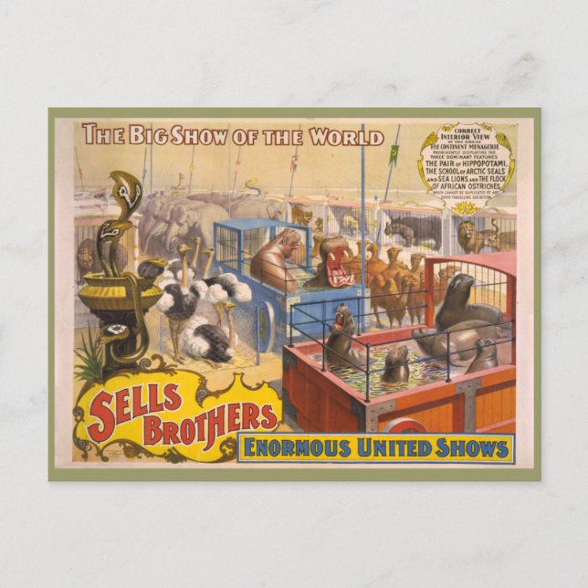Carte Postale Adam Forepaugh et Sells Brothers Poster Circus (Devant)