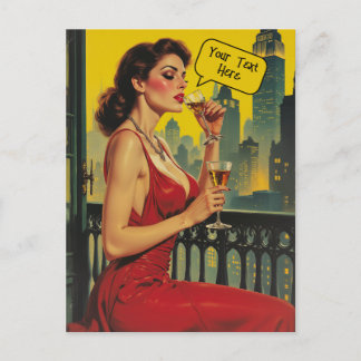 Carte Postale Add a Caption Vintage Retro Lady, Cityscape