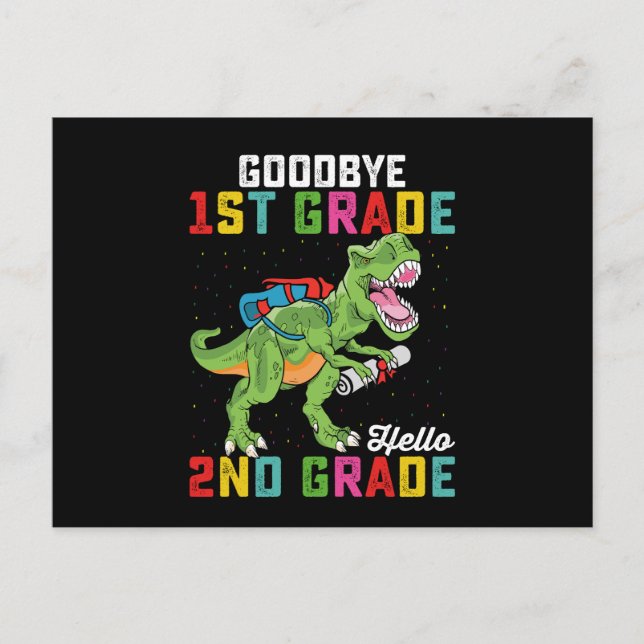 Carte Postale Adieu 1ère année Bonjour 2e année T Rex Dinosaur (Devant)