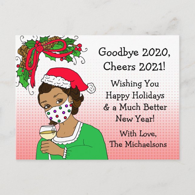 Carte Postale Adieu 2020 Humour de Noël Funny Retro Lady (Devant)