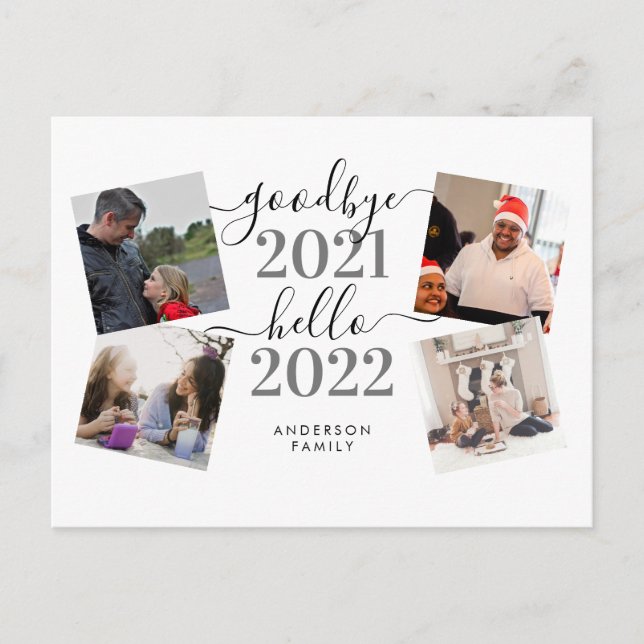 Carte Postale Adieu 2021 Bonjour 2022 Calligraphie Photo Nouvel  (Devant)