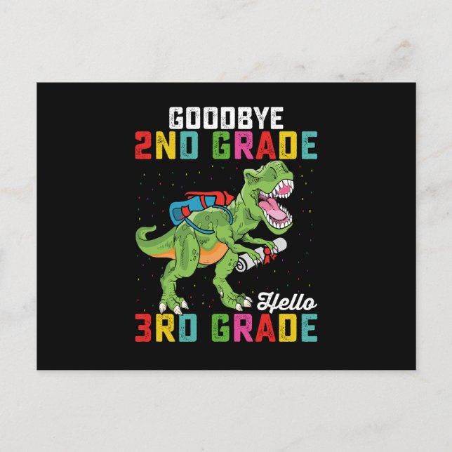 Carte Postale Adieu 2e année Bonjour 3e année T Rex Dinosaur (Devant)
