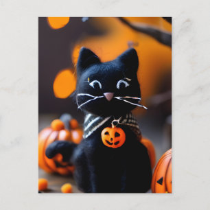 Carte Postale Adorable Aiguille feutré Noir Halloween Chat