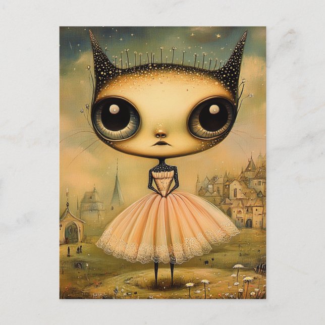 Carte Postale Adorable Alien en robe rose (Devant)