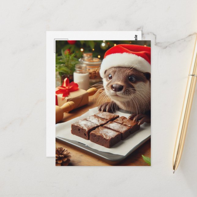 Carte Postale Adorable Baking Baking de Otter de Noël Brownies (Devant/Arrière en situation)