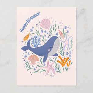 Carte Postale Adorable baleine et vie marine