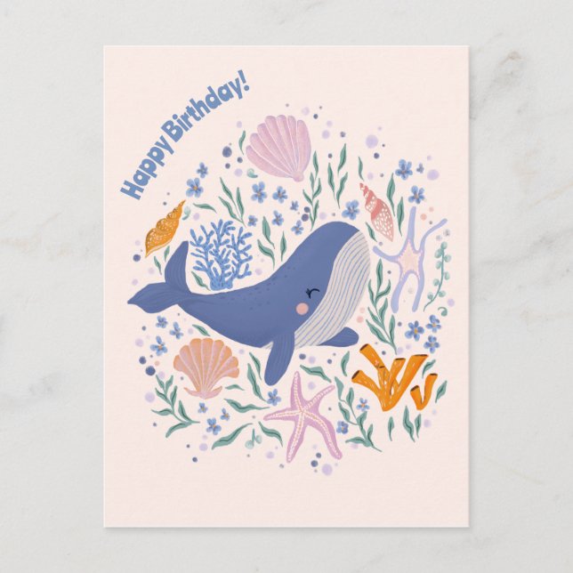 Carte Postale Adorable baleine et vie marine (Devant)