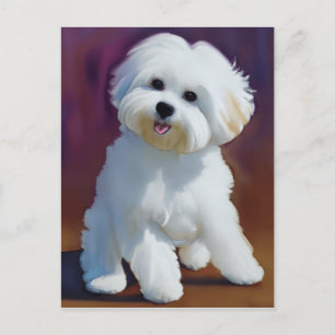 Carte Postale Adorable Bichon Havanais Chiot Aquarelle