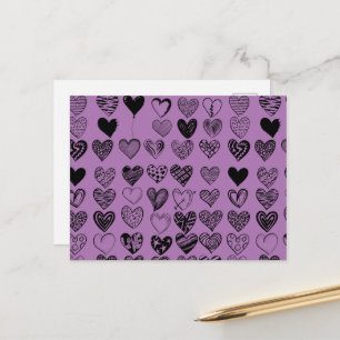 Carte postale adorable Black Heart Scribble Dessin