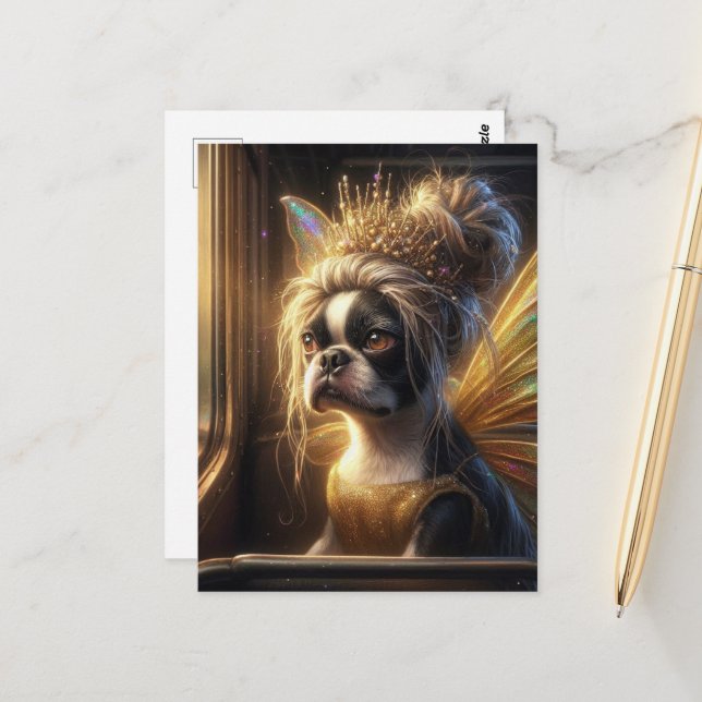 Carte Postale Adorable Boston Terrier Fairy (Devant/Arrière en situation)