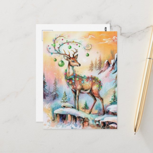 Carte Postale Adorable Cerf de Noël (Devant/Arrière en situation)