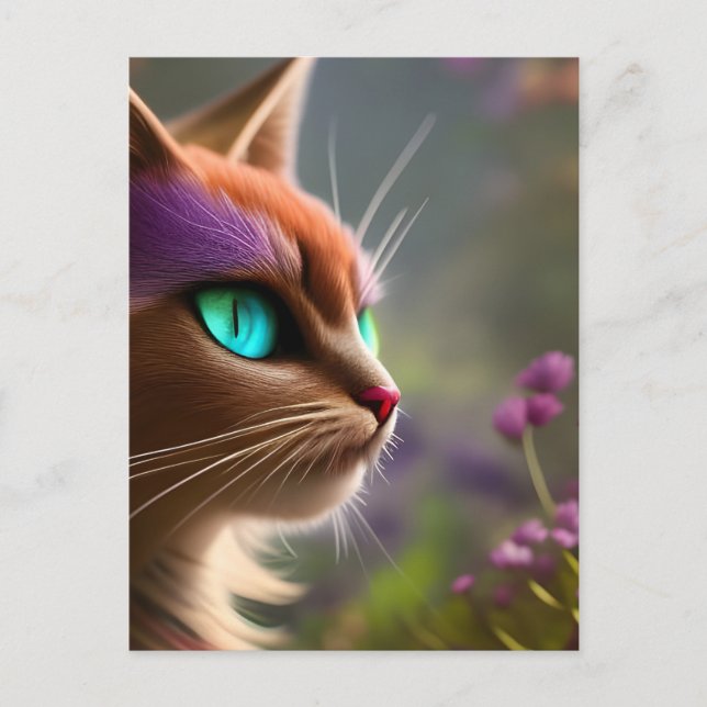 Carte Postale Adorable chat Kitty, Yeux Turquoise (Devant)