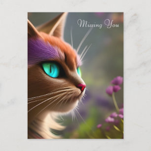 Carte Postale Adorable chat Kitty, Yeux Turquoise - Vous Manquan